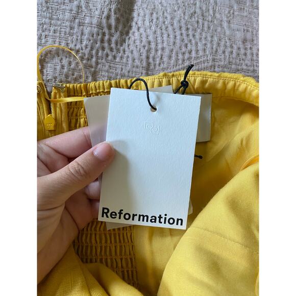 REFORMATION Tala Linen Sunflower Yellow Midi Dress Size 12 NEW - Picture 12 of 12